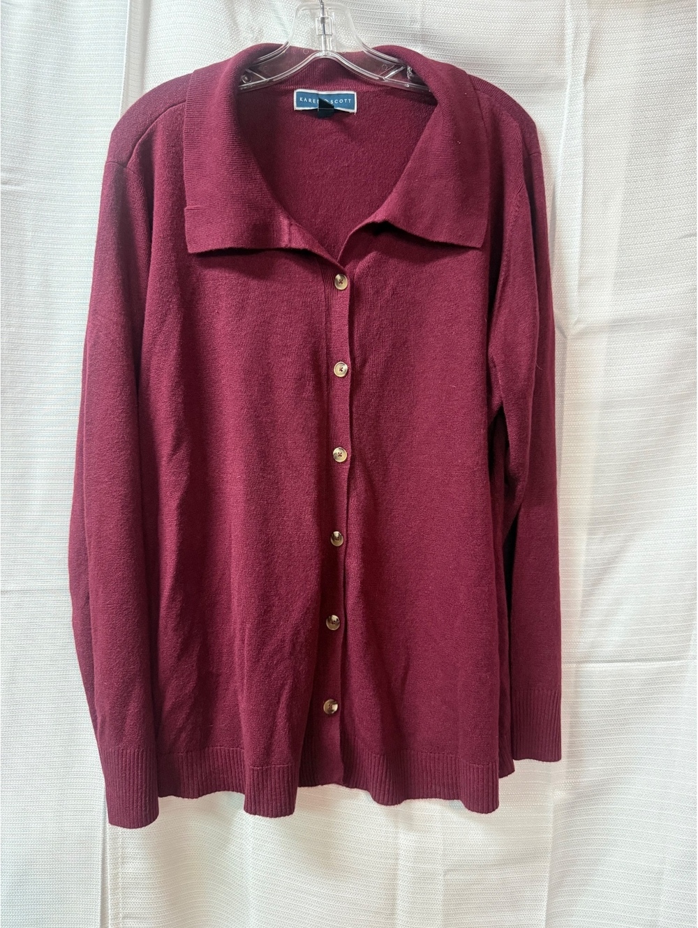 Karen Scott Burgundy Button-Up Cardigan Sweater 2X